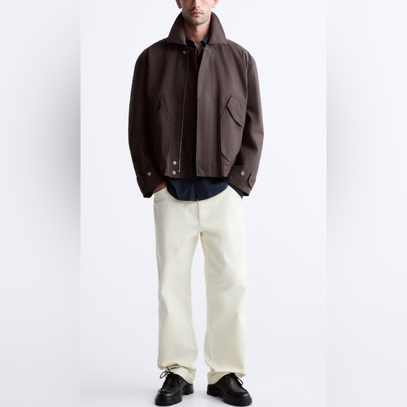 Zara Men’s Waxed Finish Padded Bomber Jacket - Size L - Picture 2 of 14